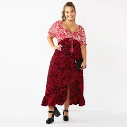 Juniors' Plus Size SO® Mixed-Print Puff-Sleeve Midi Dress