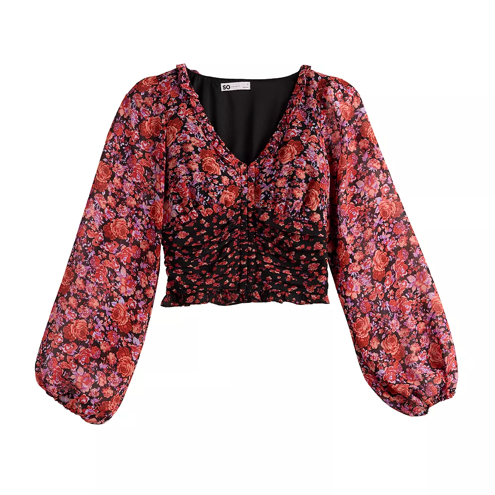 Juniors' SO® Mixed-Print Corset Blouse 3 Juniors' SO® Mixed-Print Corset Blouse - Image 3