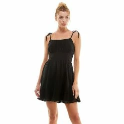 Juniors' Lily Rose Ruffled Tie Shoulder Skater Dress