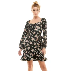 Juniors' Lily Rose Ruffled Side-Wrap Skater Dress 6 Juniors' Lily Rose Ruffled Side-Wrap Skater Dress -Kohl's shop 5852346 Black Floral