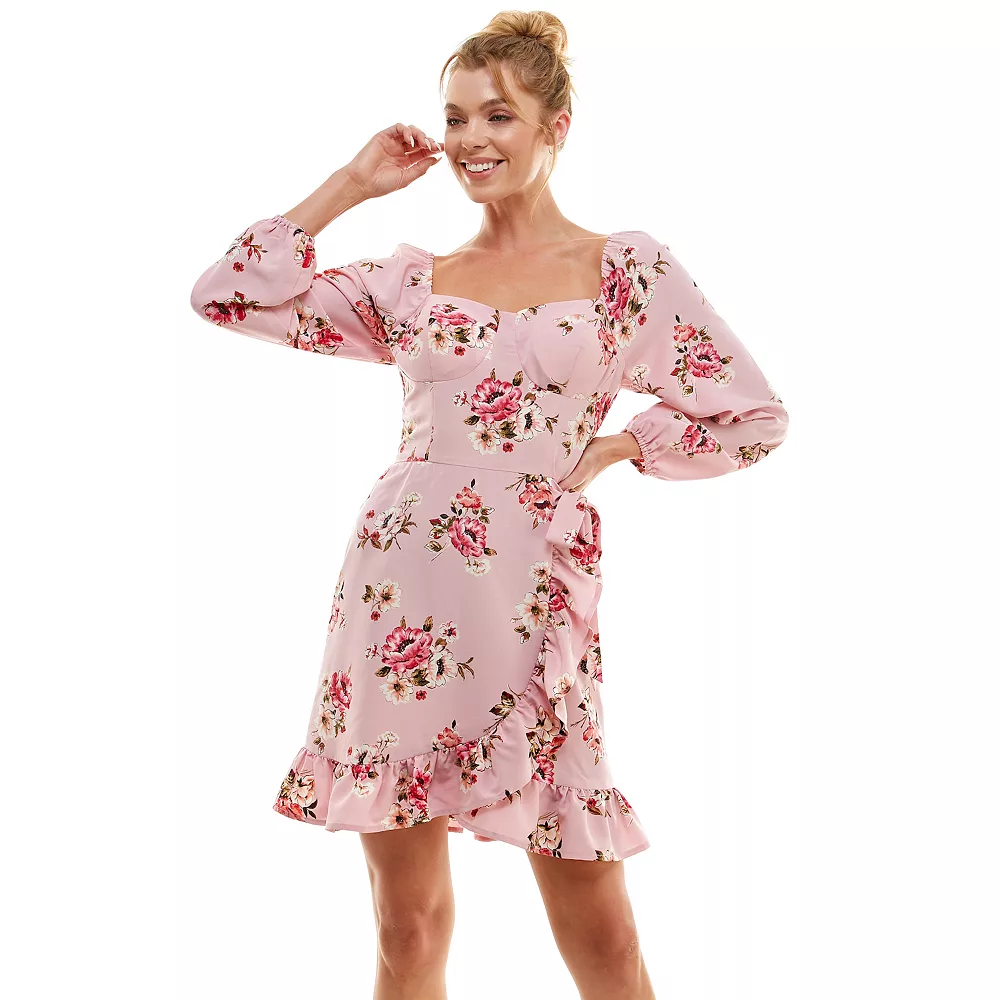 Juniors' Lily Rose Ruffled Side-Wrap Skater Dress 2 Juniors' Lily Rose Ruffled Side-Wrap Skater Dress - Image 2