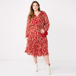 Plus Size DRAPER JAMES RSVP™ Long Sleeve Tiered Midi Dress