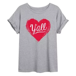 Juniors' Love "Y'all" Heart Oversized Tee