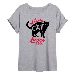 Juniors' "At Least My Cat Loves Me" Oversized Tee