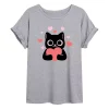 Juniors' Cat With Hearts Oversized Tee