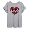 Juniors' Plaid Love Heart Oversized Tee