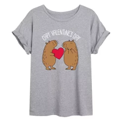 Juniors' "Capy Valentine's Day" Capybara Oversized Tee