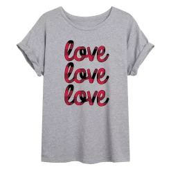 Juniors' Plaid "Love" Oversized Tee