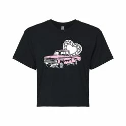 Juniors' Truck With Heart Cropped Tee
