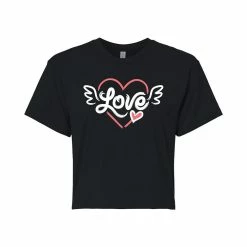 Juniors' "Love" Wings Valentine's Day Cropped Tee