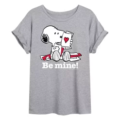 Juniors' Peanuts Snoopy "Be Mine!" Valentine's Day Oversized Tee