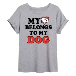 Juniors' Peanuts Snoopy "My Heart Belongs To My Dog" Oversized Tee