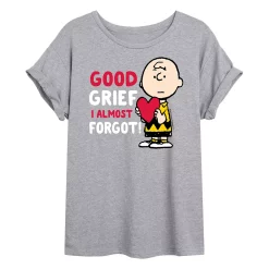 Juniors' Peanuts Charlie Brown "Good Grief" Valentine's Day Oversized Tee