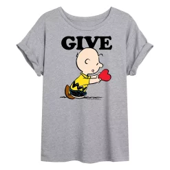 Juniors' Peanuts Charlie Brown "Give Love" Oversized Tee