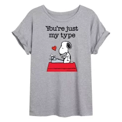 Juniors' Peanuts Snoopy "Just My Type" Valentine's Day Oversized Tee