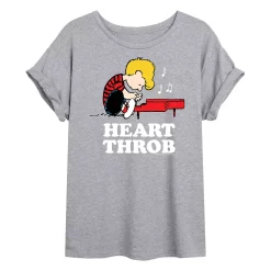 Juniors' Peanuts Schroeder "Heart Throb" Oversized Tee