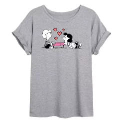 Juniors' Peanuts Schroeder & Lucy Love Oversized Tee
