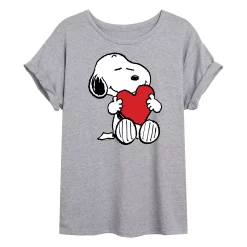 Juniors' Peanuts Snoopy Valentine's Day Hug Oversized Tee