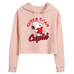 Juniors' Peanuts "Cuter Than Cupid" Cropped Graphic Hoodie