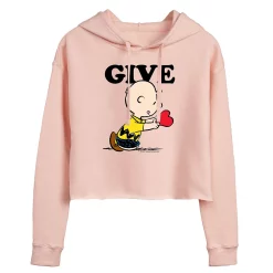Juniors' Peanuts Charlie Brown Give Cropped Hoodie