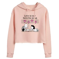 Juniors' Peanuts Piano "Love Is My Favorite Song" Cropped Hoodie