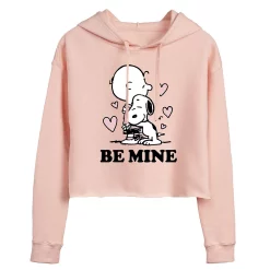 Juniors' Peanuts "Be Mine" Hug Cropped Graphic Hoodie
