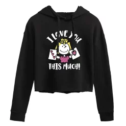 Juniors' Peanuts "Love This Much" You Cropped Graphic Hoodie