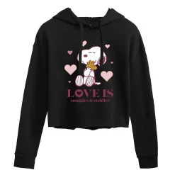 Juniors' Peanuts "Snuggles & Cuddles" Cropped Graphic Hoodie