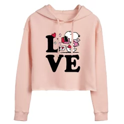 Juniors' Peanuts Snoopy "Love" Hug Cropped Graphic Hoodie