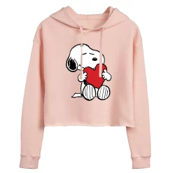 Juniors' Peanuts Heart Hugging Cropped Graphic Hoodie