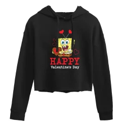 Juniors' SpongeBob "Happy Valentine's Day" Cropped Graphic Hoodie
