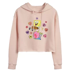 Juniors' SpongeBob Heart Candy Cropped Hoodie
