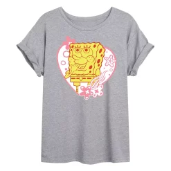 Juniors' SpongeBob Heart Flowy Tee