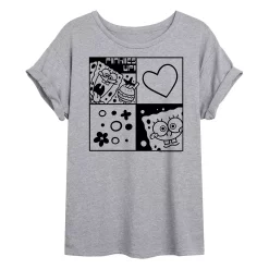 Juniors' SpongeBob Grid Oversized Graphic Tee