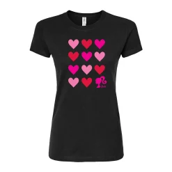 Juniors' Barbie Heart Grid Fitted Graphic Tee