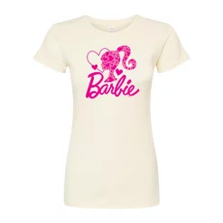 Juniors' Barbie Logo Hearts Fitted Graphic Tee
