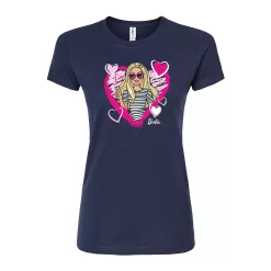 Juniors' Barbie Hearts Fitted Graphic Tee