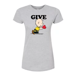 Juniors' Peanuts Charlie Brown "Give Love" Graphic Tee