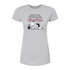 Juniors' Peanuts "Love Is My Favorite Song" Graphic Tee