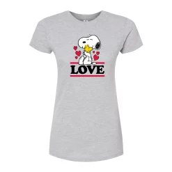 Juniors' Peanuts "Love" Snoopy Hug Graphic Tee