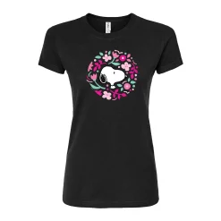 Juniors' Peanuts Snoopy Floral Circle Graphic Tee