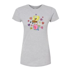 Juniors' SpongeBob Gary & SpongeBob Candy Hearts Fitted Graphic Tee