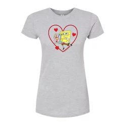 Juniors' SpongeBob & Gary Heart Fitted Graphic Tee