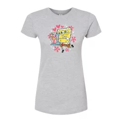 Juniors' SpongeBob Gary Hug Fitted Graphic Tee